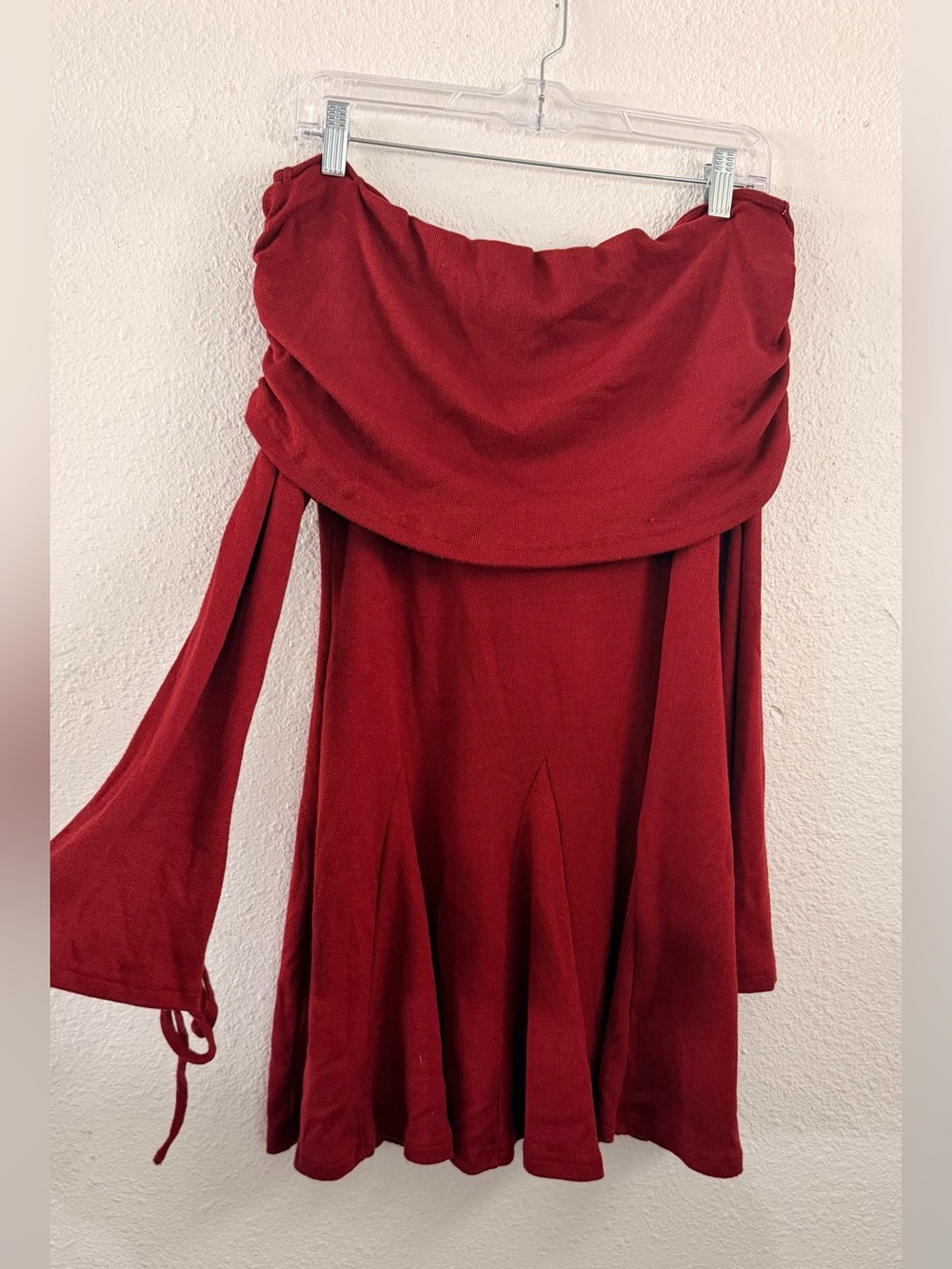 Strapless Red Knit Dress with Draped Neckline